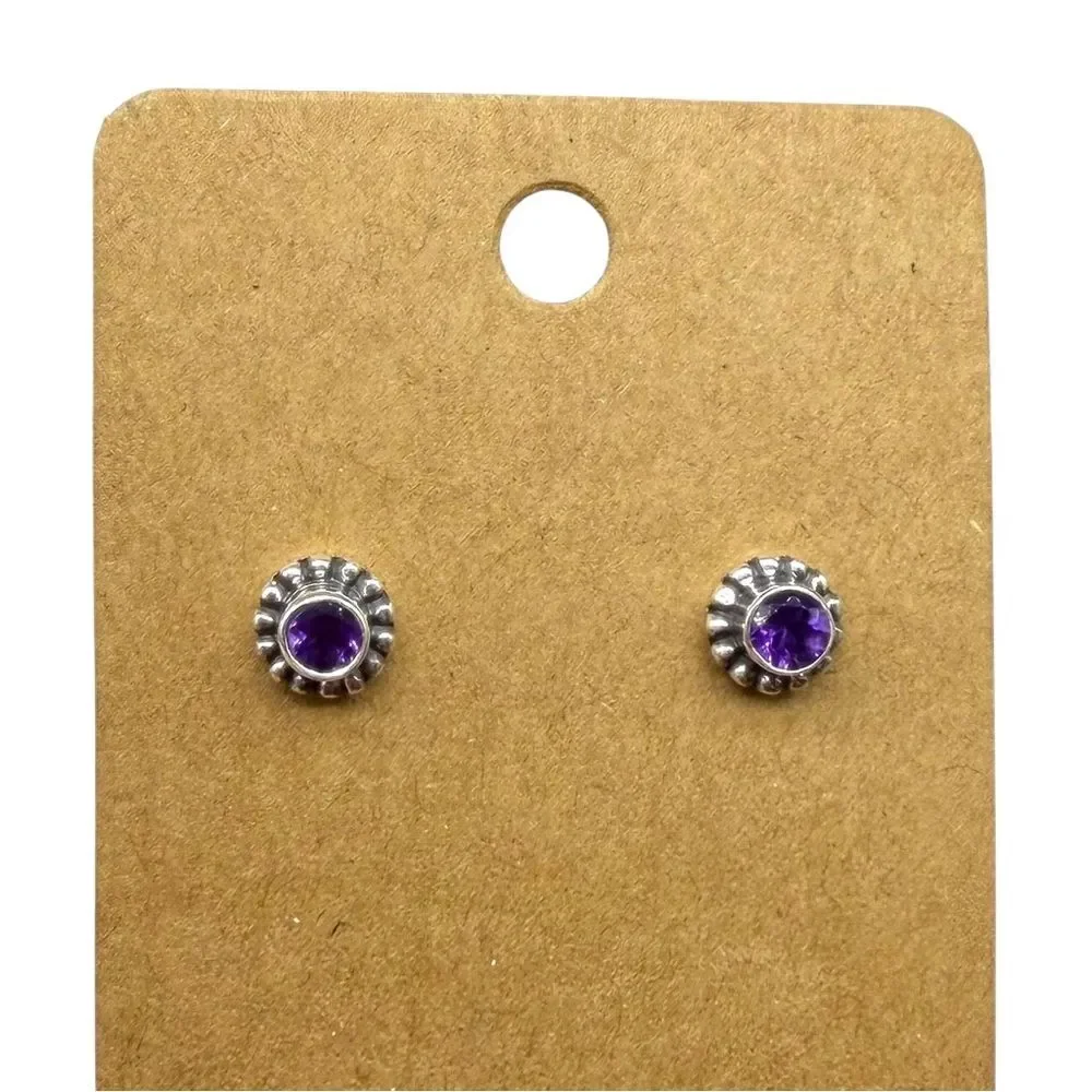 Amethyst Stud Earrings Solid 925 Sterling Silver Purple